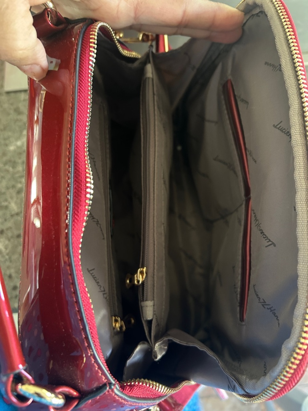 Patent Croc-Embossed Red Crossbody Bag with Gold Hardware - Picture 5 of 6